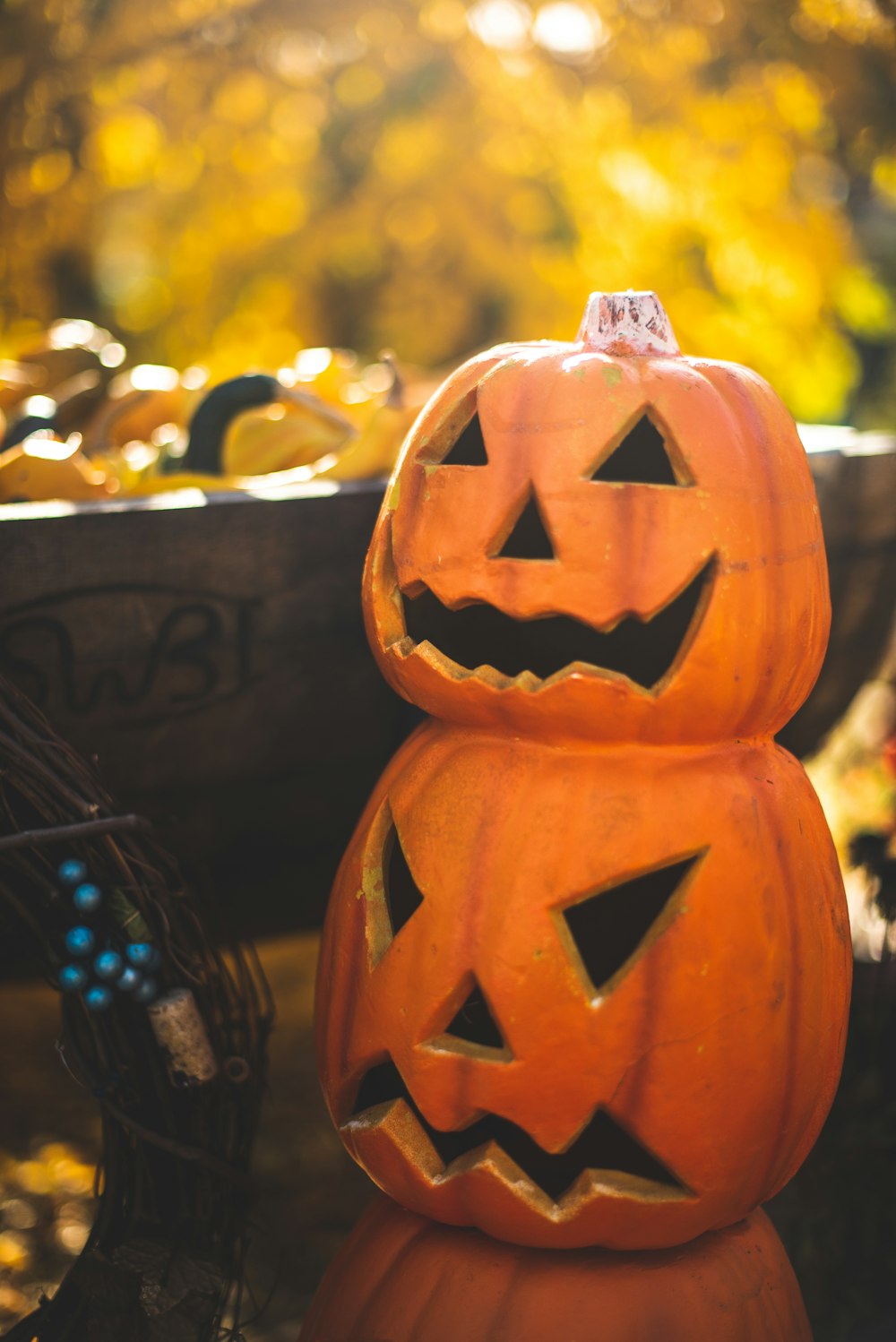 orange Jack 'O Lantern without lights during daytime