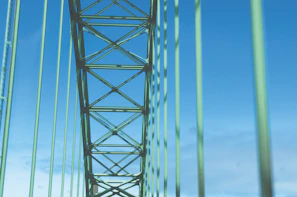 Wide shot of a completed bridge with clean lines against a clear sky