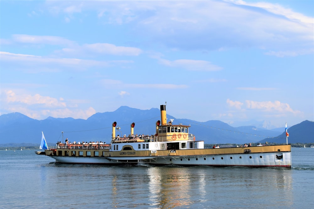 white and brown ferry in water