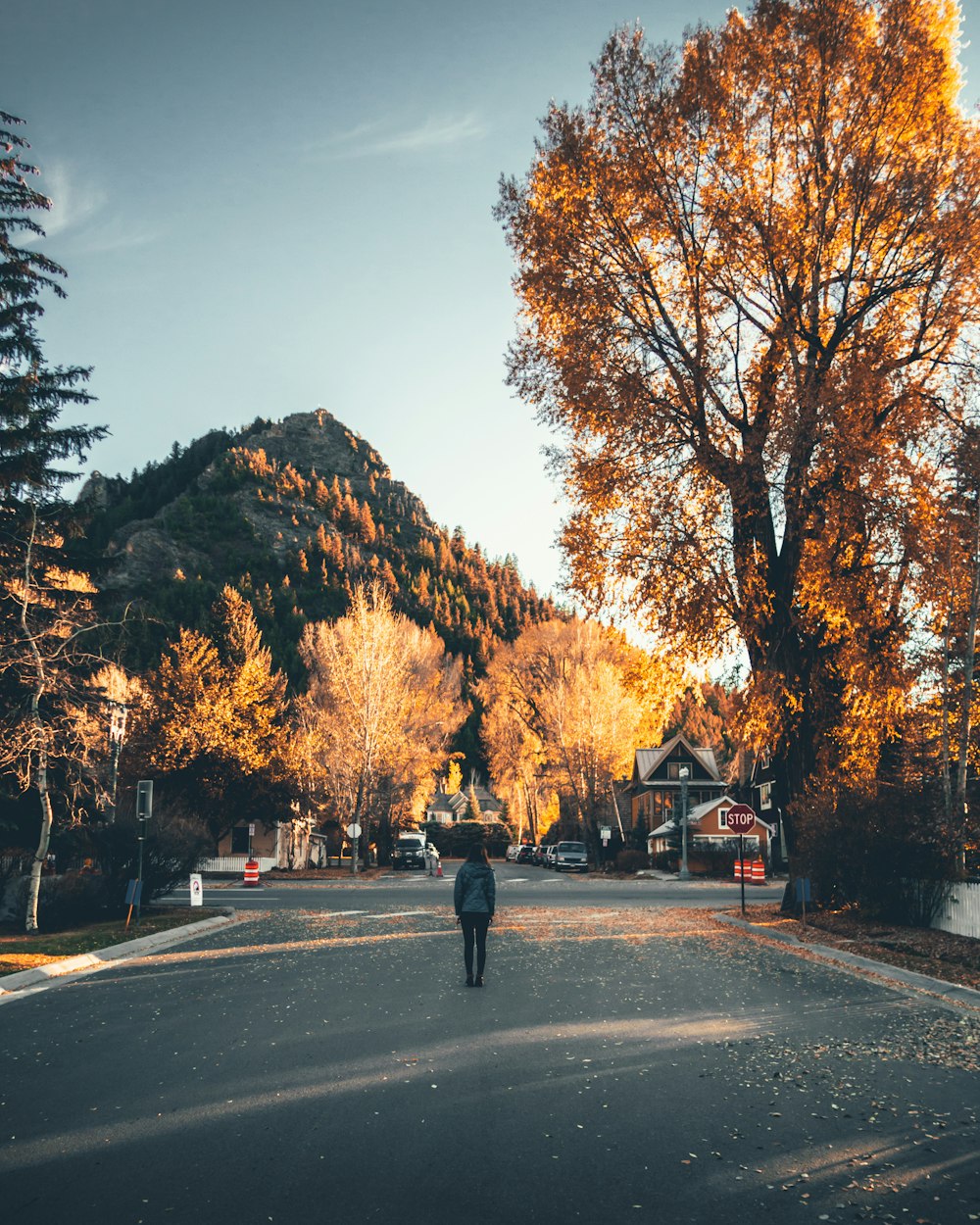 woman standing in the middle of road