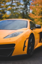 orange sports car near trees