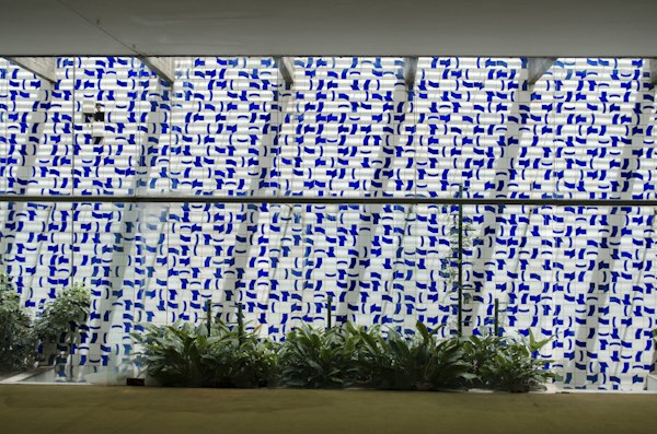 Athos Bulcão’s blue-and-white tiles on a wall — Brasília, Brazil