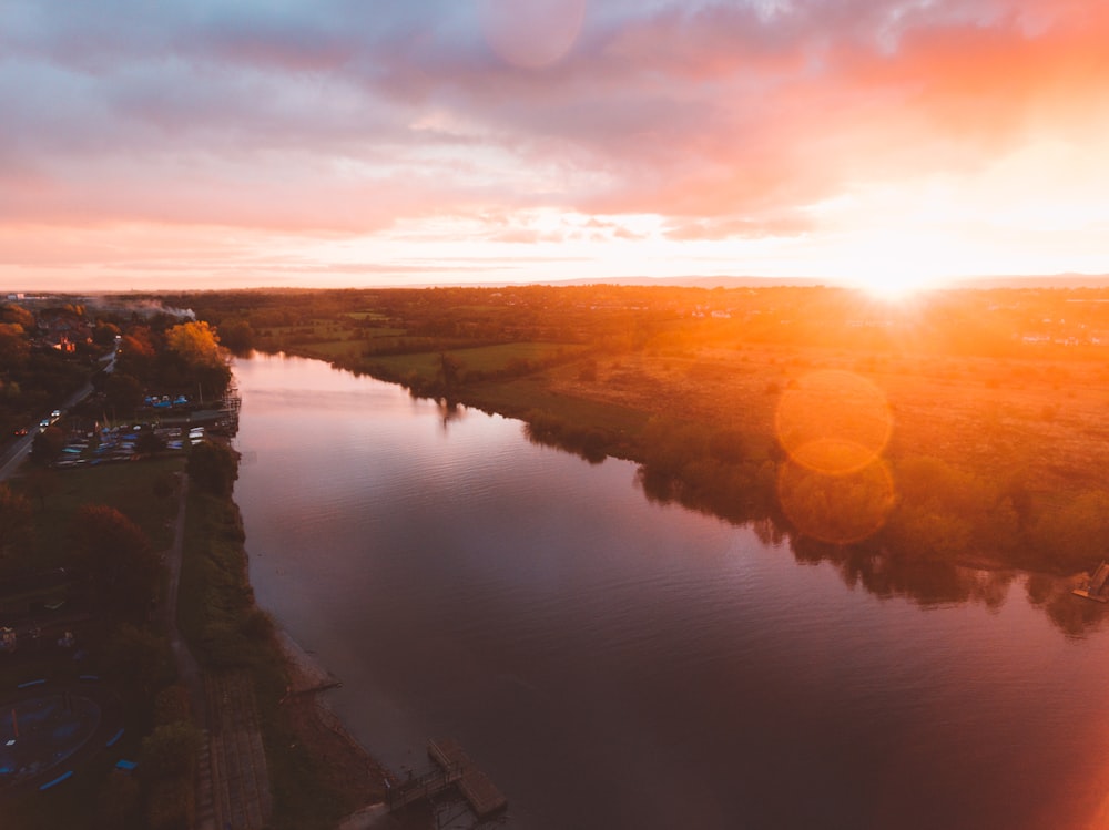 aerial photography of body of water during golden hour