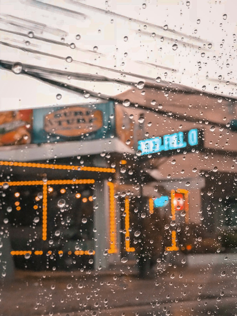 view of store during rainy day