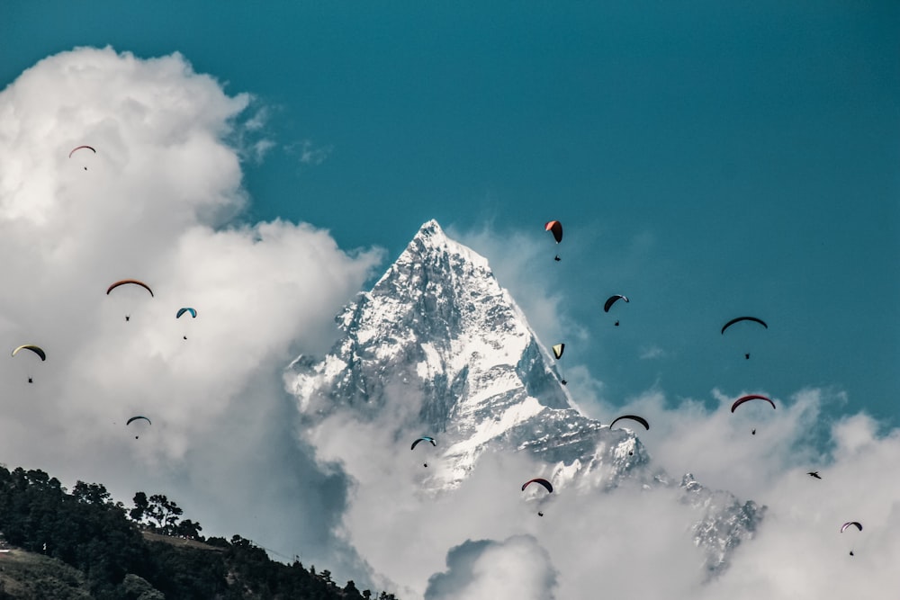 parachuting under blue sky