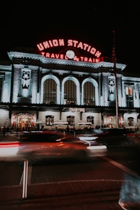 Union Station travel by train building photo at night