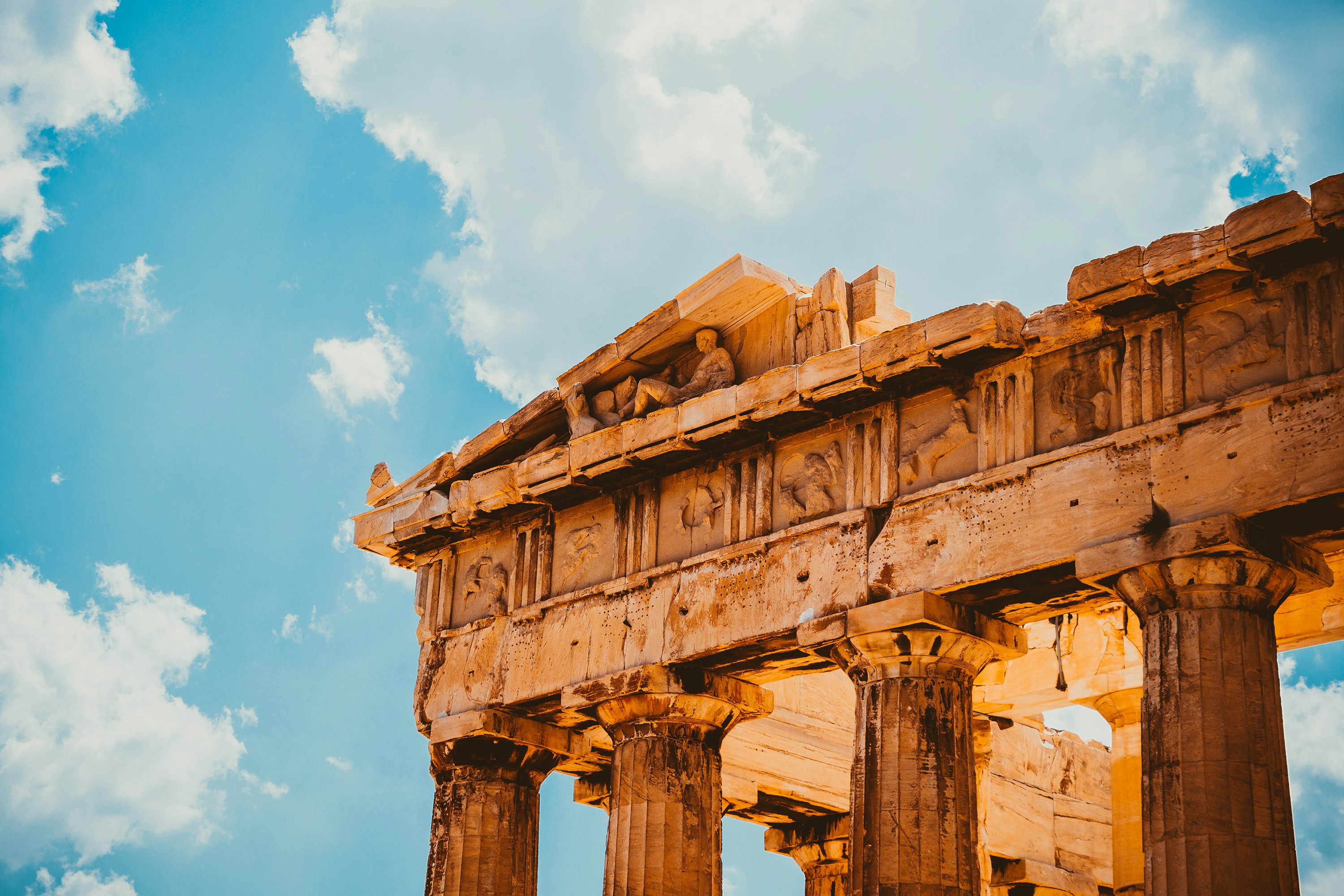 brown concrete structure, The Parthenon temple in Athens The Construction began in 447 BC when the Athenian Empire was at the peak of its power. It was completed in 438 BC!!!!! Can you imagine that???? although decoration of the building continued until 432 BC.