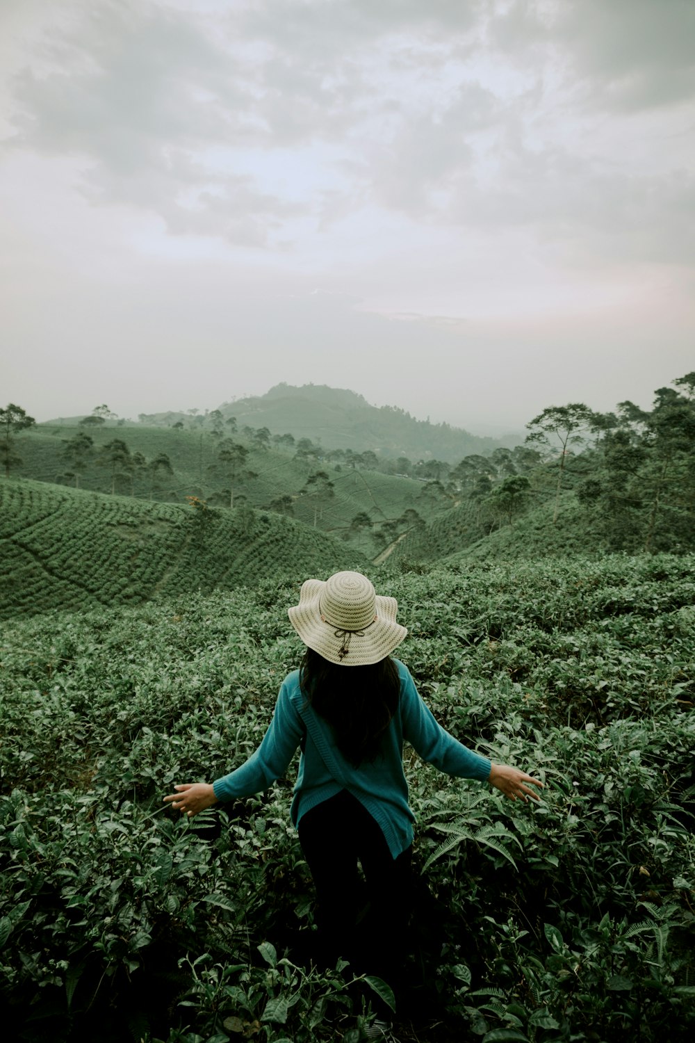 woman standing on green plants field