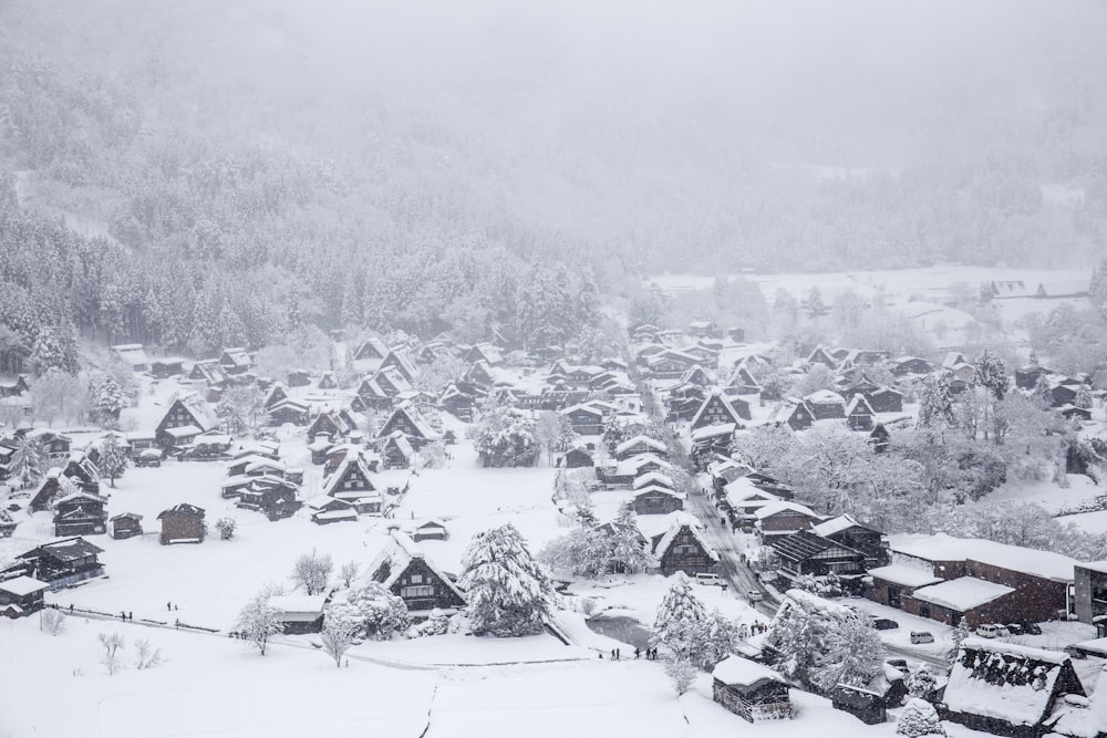 snow capped villages during winter