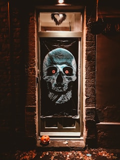 black and gray skull Halloween banner