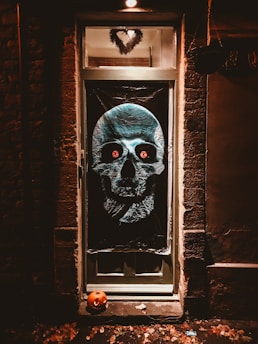 black and gray skull Halloween banner