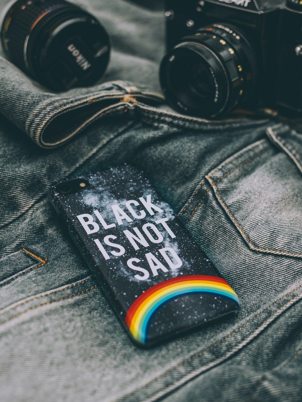 black is not sad text-printed phone case