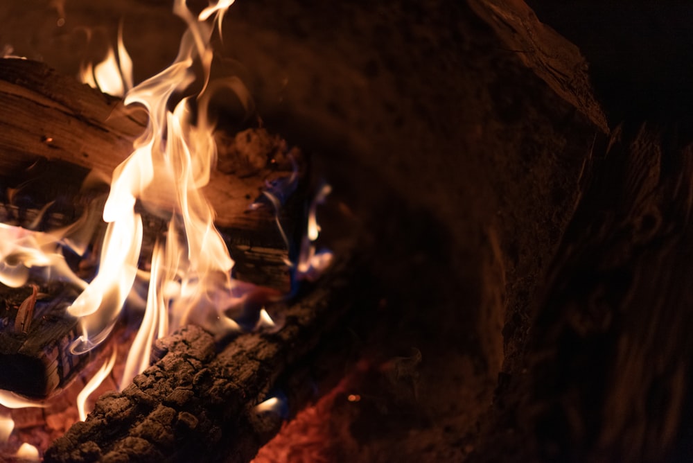 flame burning on wood