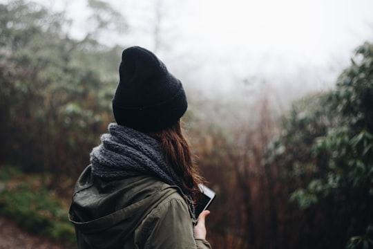 woman in black beanie hat and gray scarf in Asheville United States