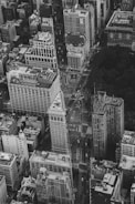 Aerial view of commercial real estate in a bustling city center.