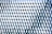 A facade of a building is covered with a repetitive pattern of geometric shapes. Each element consists of diamond shapes and triangular facets, creating an illusion of texture and depth with reflective surfaces. The elements are predominantly in shades of blue and white.