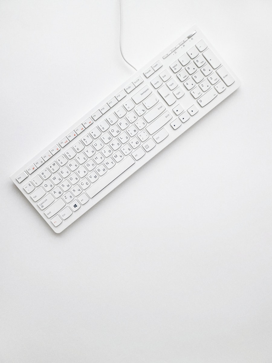 Top-down view of a keyboard on a clean desk surface