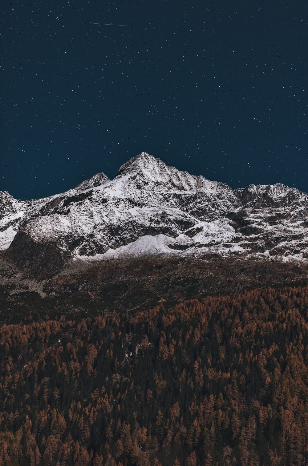 ice-capped mountain at night