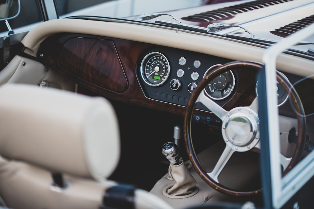 brown and silver car steering wheel