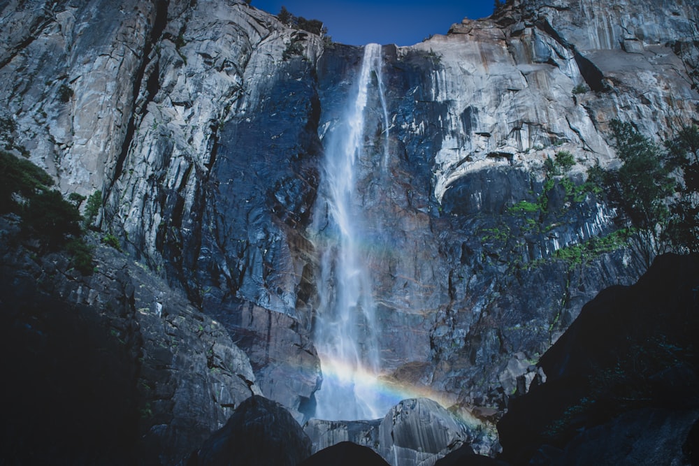 waterfalls under blue sky