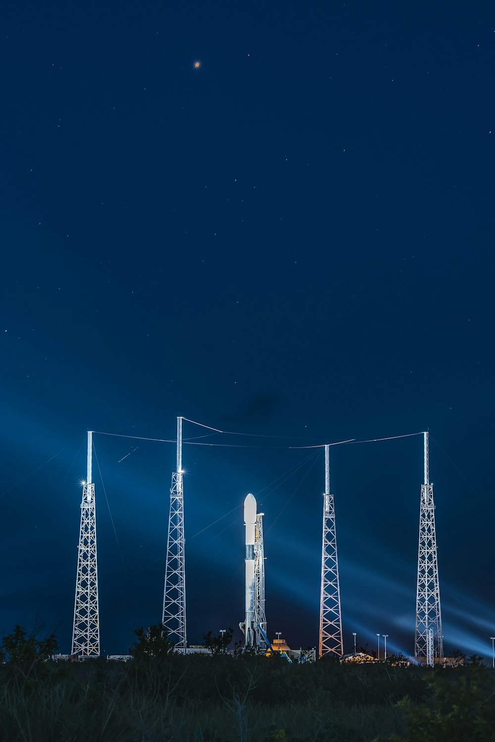 five curtain buildings at night