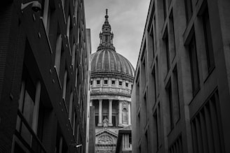 grayscale photo of dome building