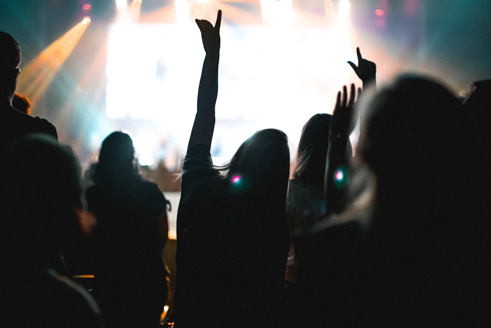 group of people standing in front of concert