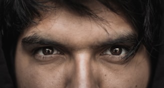 A close-up of expressive comic-style eyes filled with emotion and intensity.