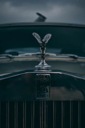 the emblem on the front of a vintage car