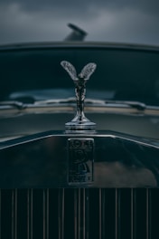 the emblem on the front of a vintage car