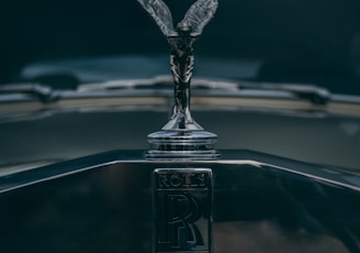 the emblem on the front of a vintage car