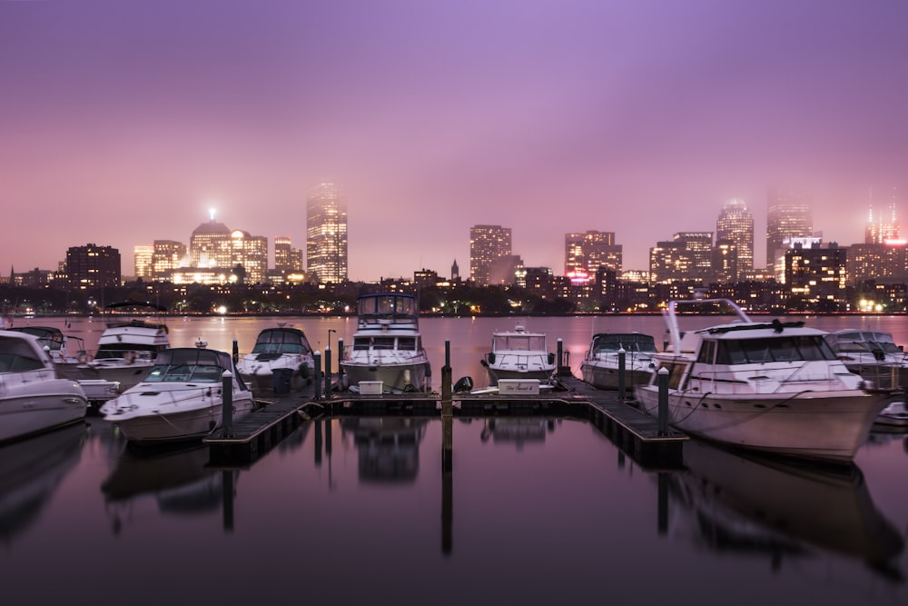 yacht on port near city buildings