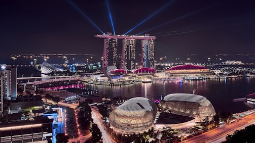 high-rise buildings at night