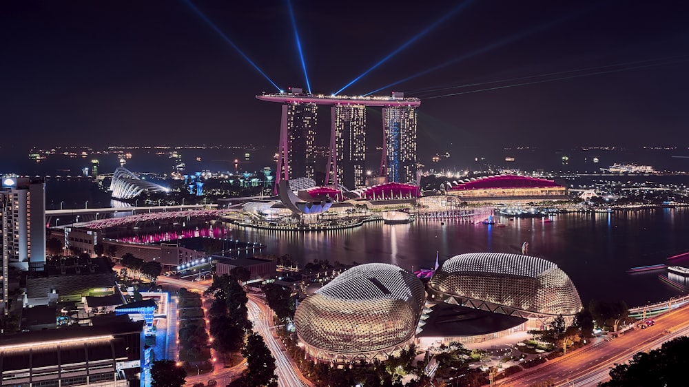 high-rise buildings at night