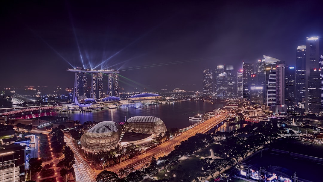 high-angle photography of lighted buildings, Singapore