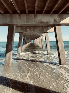 gray concrete bridge on seashore