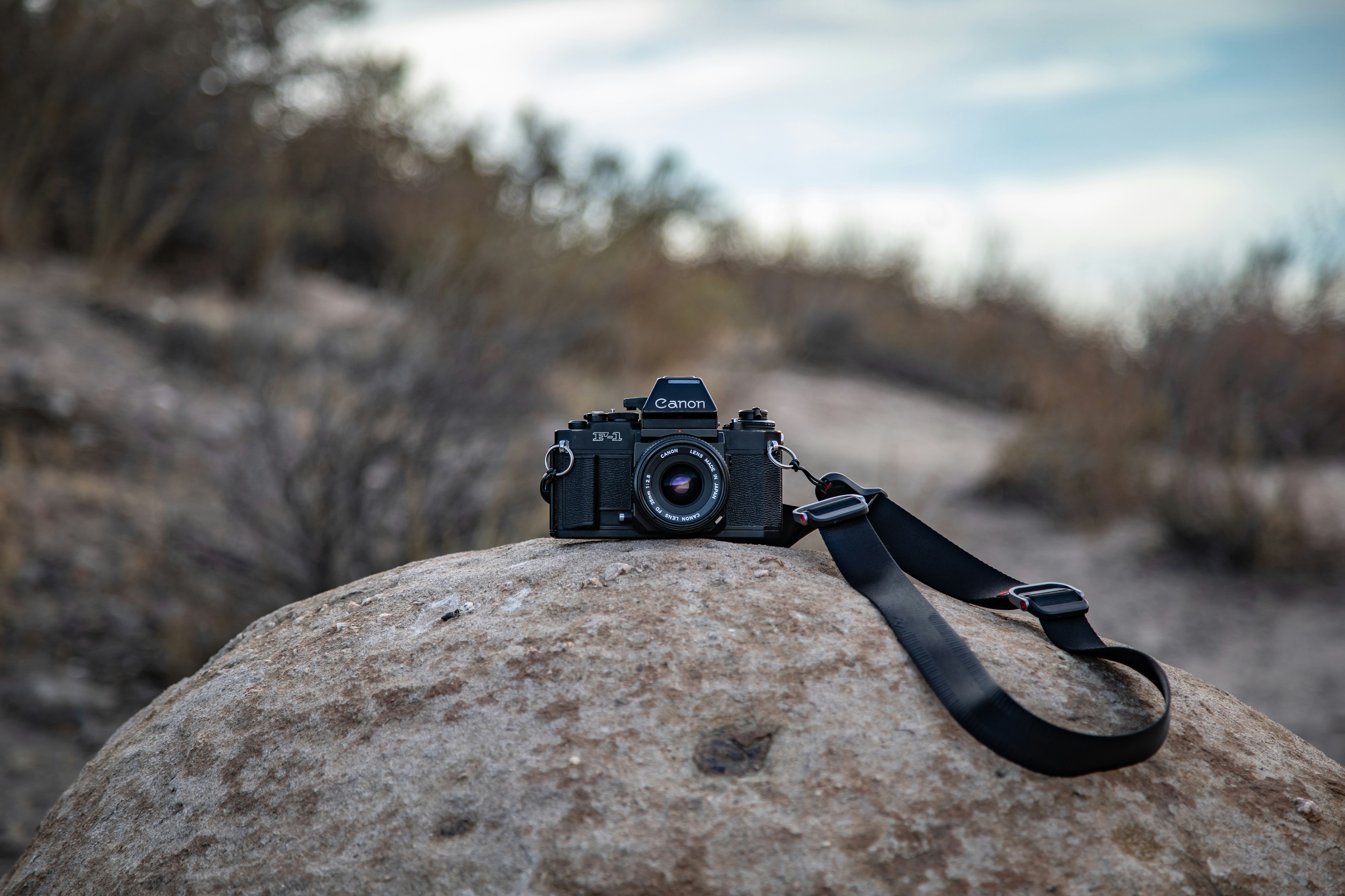I was hiking at Vasquez Rocks Natural Area in California with my Canon F-1 when I found this almost perfectly round rock and decided that it would make a great pedestal to showcase the F-1. This photograph is dedicated to all who love to shoot film in the wild places of the earth.