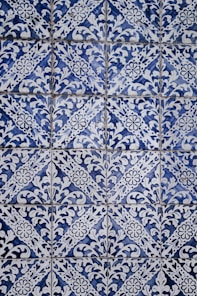 white and blue floral tiles