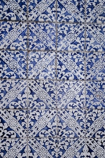 white and blue floral tiles