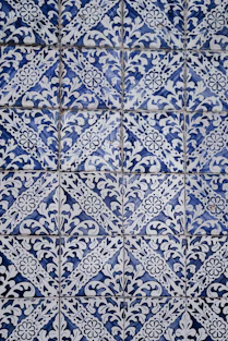 white and blue floral tiles