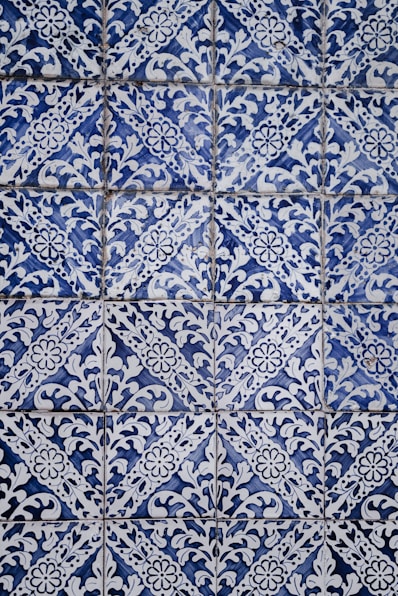 white and blue floral tiles