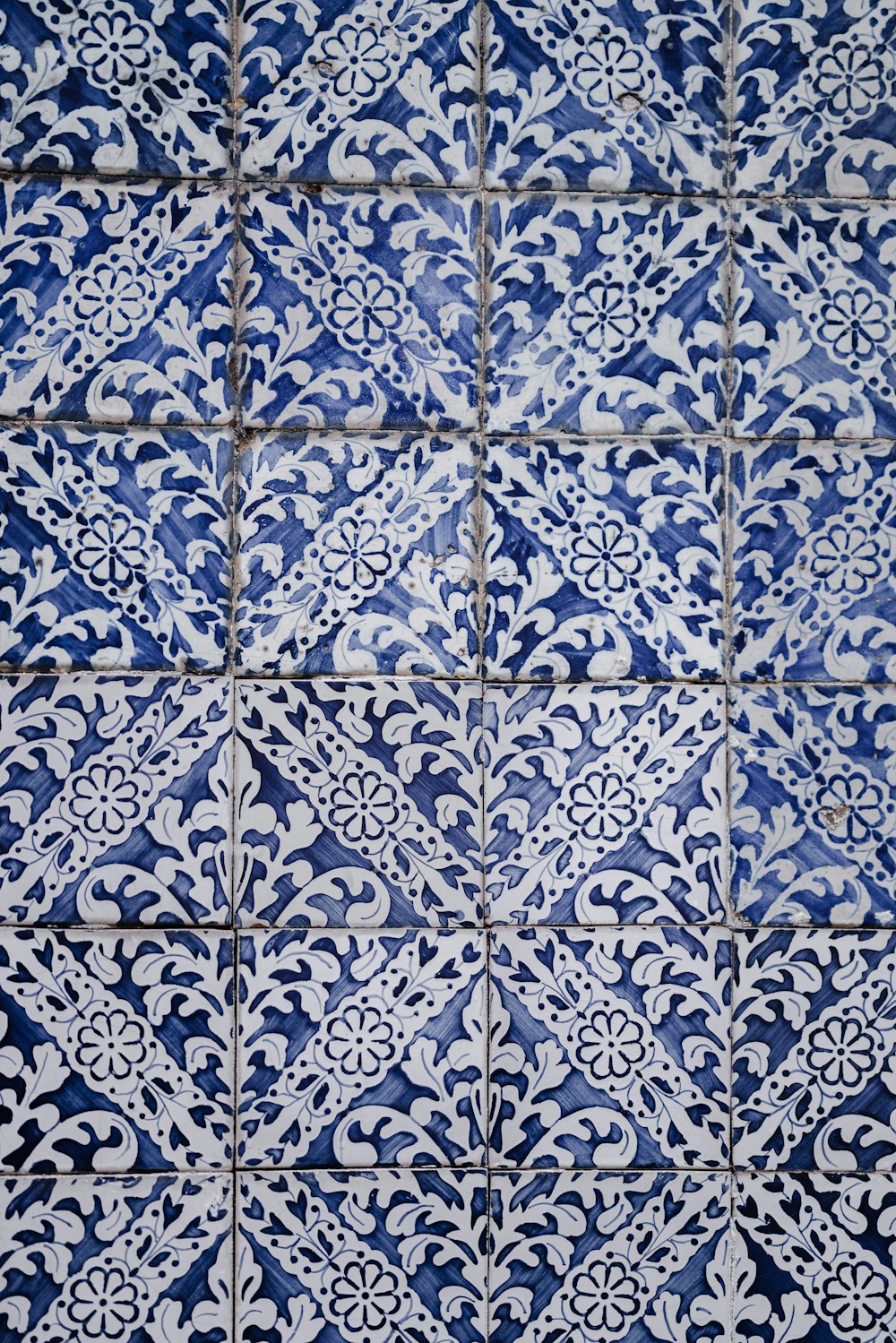 white and blue floral tiles