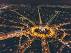 aerial photography of lighted buildings at night