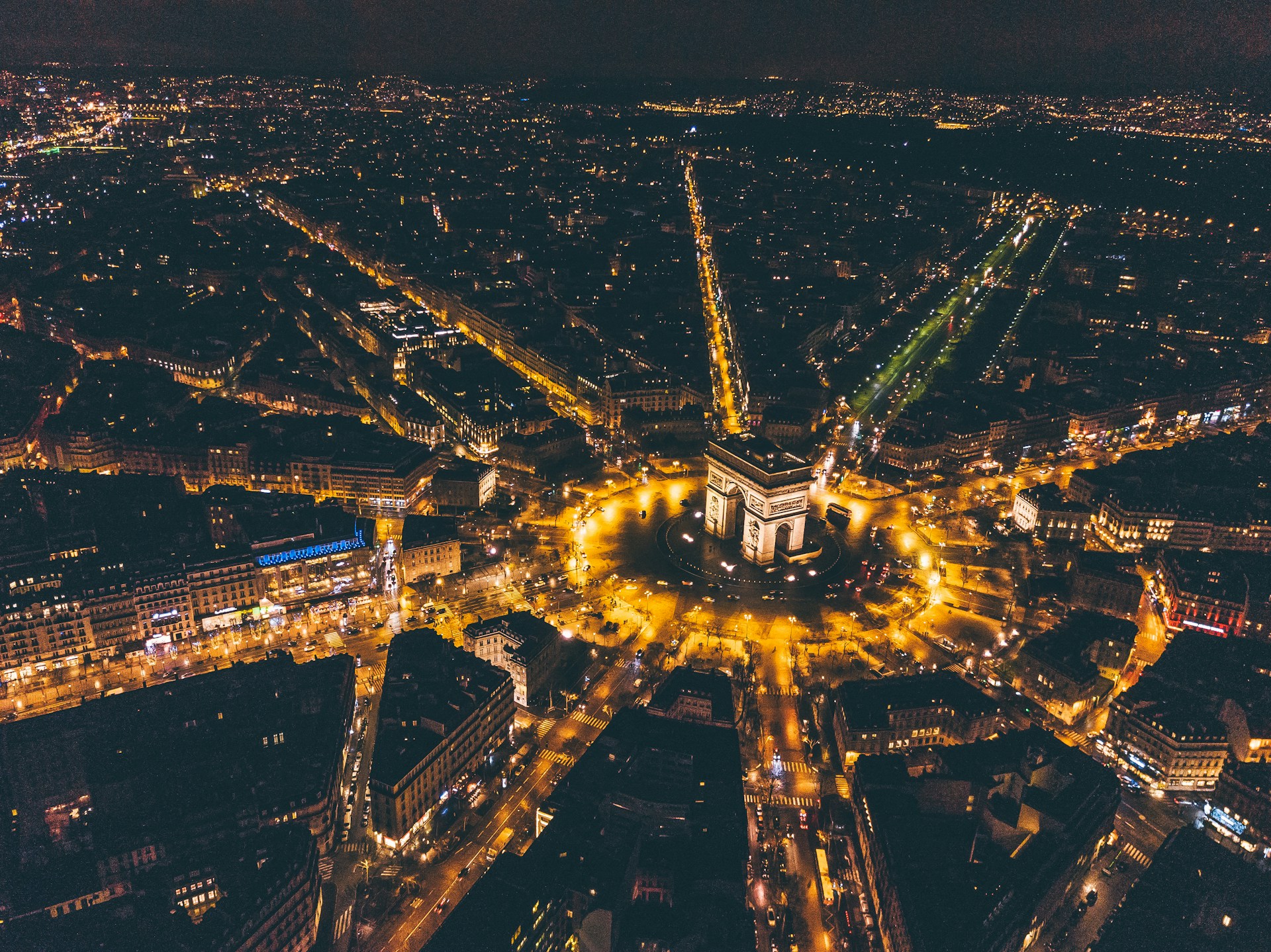 aerial photography of lighted buildings at night