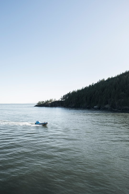 motorboat on calm body of water in Bowen Island Canada