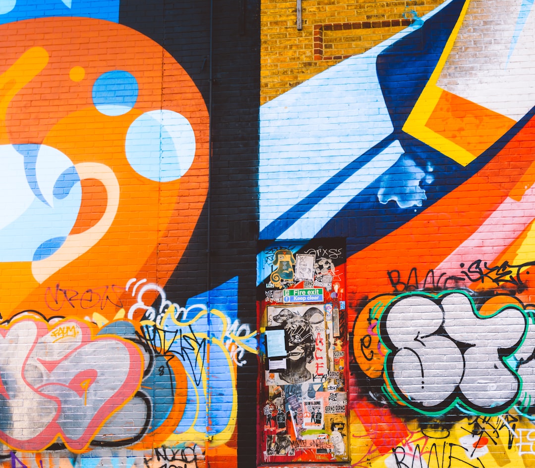 orange and blue graffiti,