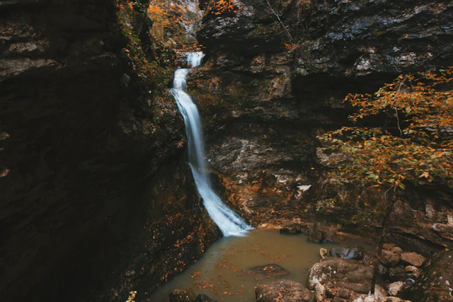 Eden Falls waterfall in Buffalo National River cave and creek country, Arkansas Ozarks