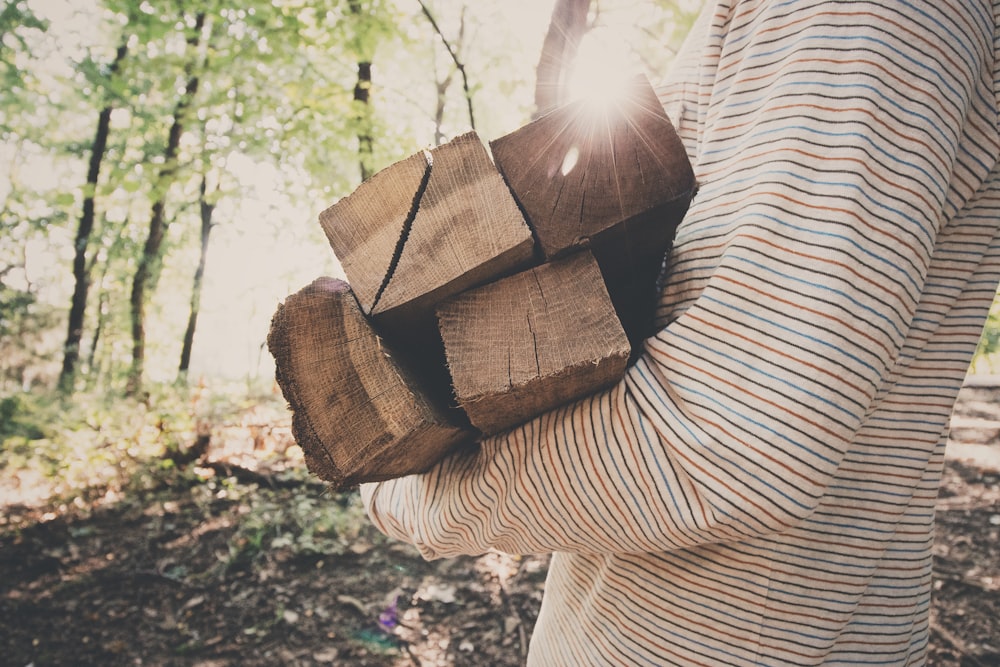 person holding wooden planks