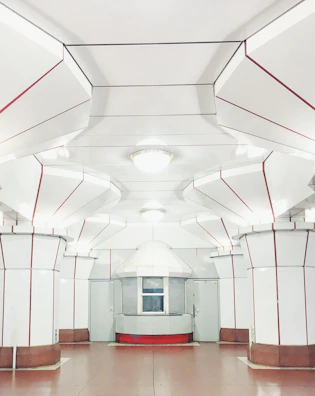 Corporate booth delivery highlighting clean lines and sophisticated navy details.