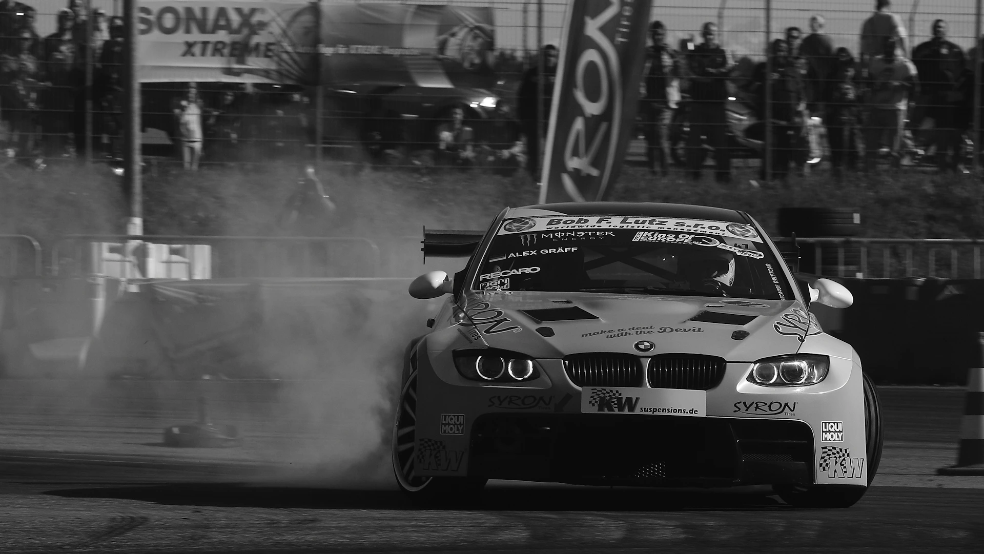 grayscale photo of BMW vehicle